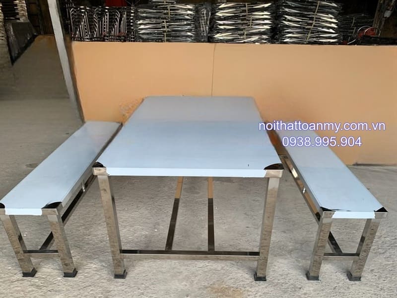 Bộ bàn inox công nghiệp có băng ghế rời 12 bo-ban-inox-cong-nghiep-co-bang-ghe-roi-1