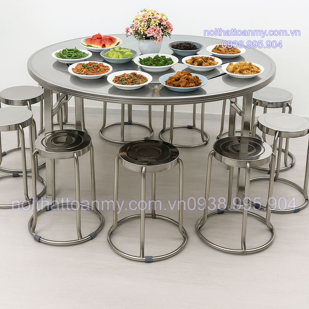 Bàn inox tròn 1m4 tích hợp mâm xoay chân xếp gọn 304 cao cấp 20 ban-inox-tron-xoay-360-do-ket-hop-voi-ghe-inox-tron