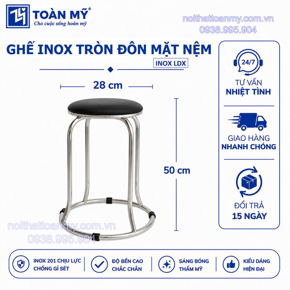 ghe-inox-tron-don-boc-nem-loai-thuong